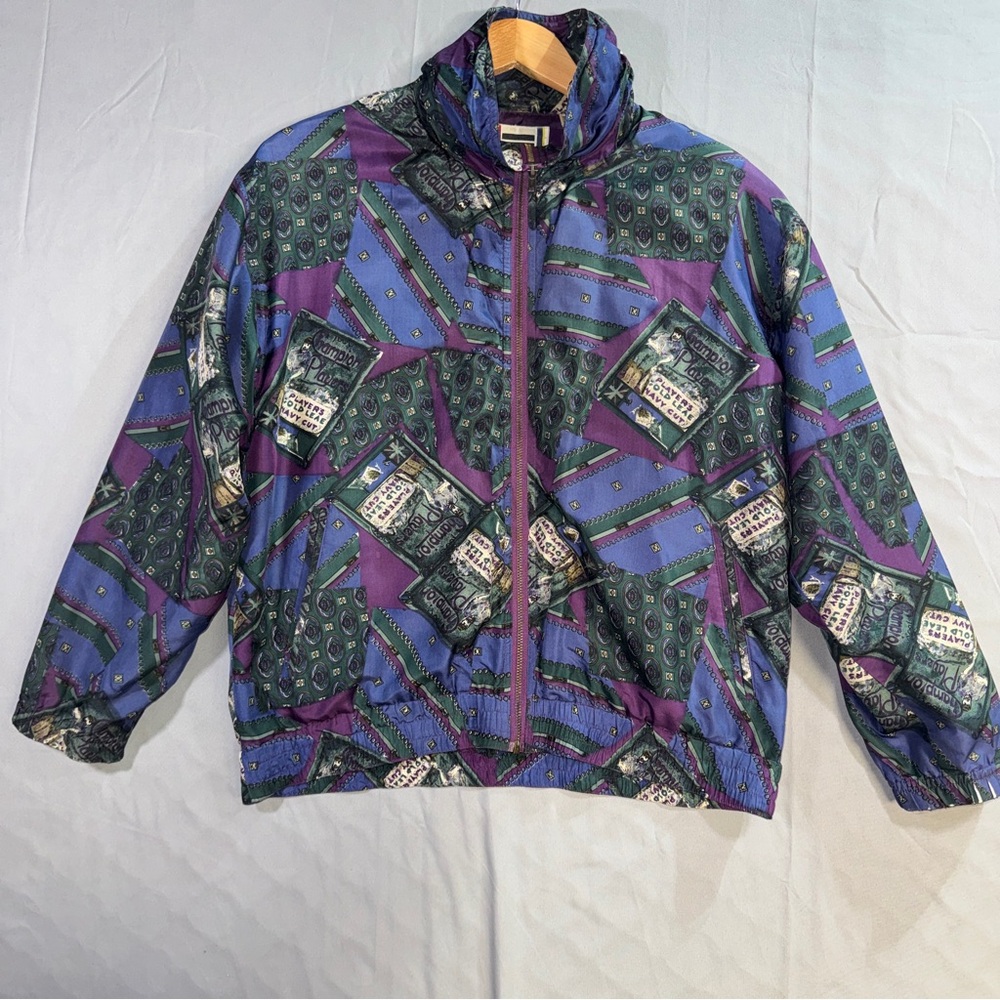 Vintage EVR Jacket Women’s Small Multicolor Silk Geometric Full Zip Windbreaker